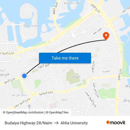 Budaiya Highway-28/Naim to Ahlia University map