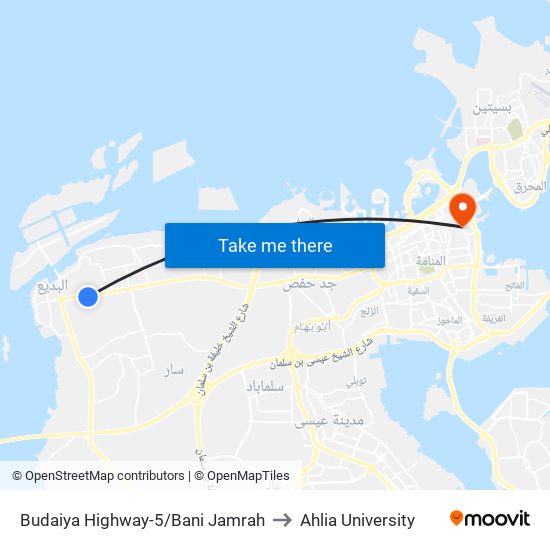 Budaiya Highway-5/Bani Jamrah to Ahlia University map