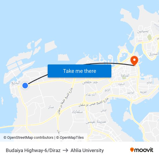 Budaiya Highway-6/Diraz to Ahlia University map