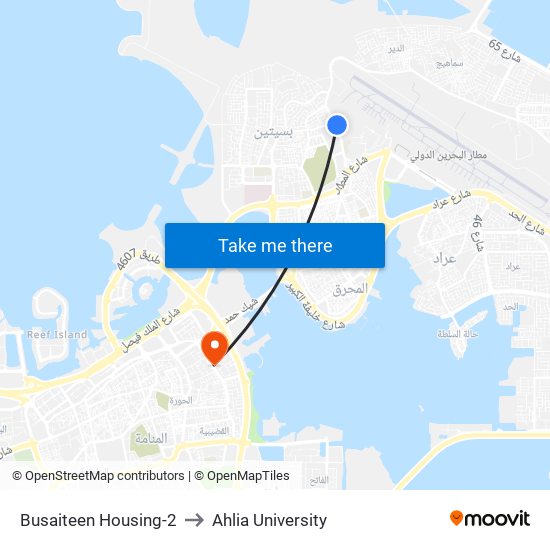 Busaiteen Housing-2 to Ahlia University map