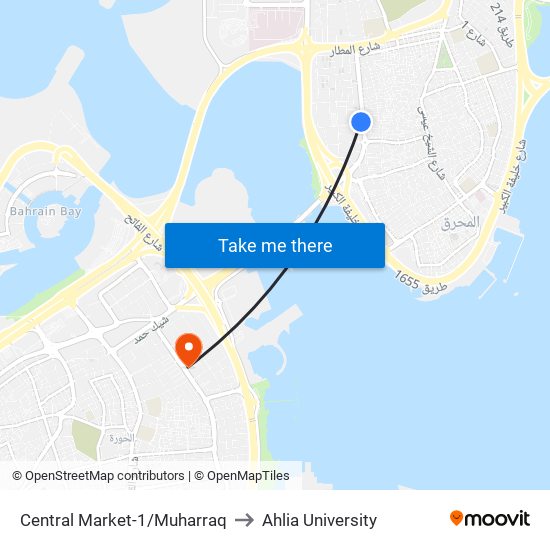Central Market-1/Muharraq to Ahlia University map