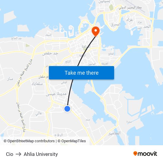 Cio to Ahlia University map