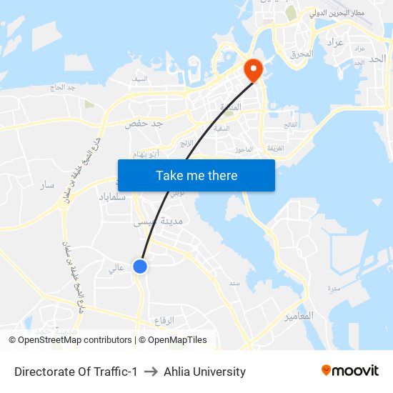 Directorate Of Traffic-1 to Ahlia University map