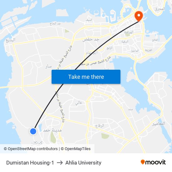 Dumistan Housing-1 to Ahlia University map