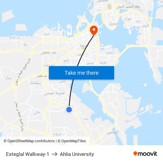 Esteglal Walkway-1 to Ahlia University map
