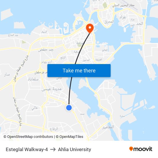 Esteglal Walkway-4 to Ahlia University map