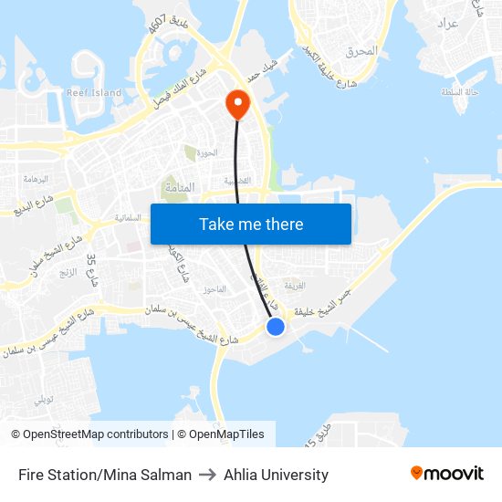Fire Station/Mina Salman to Ahlia University map