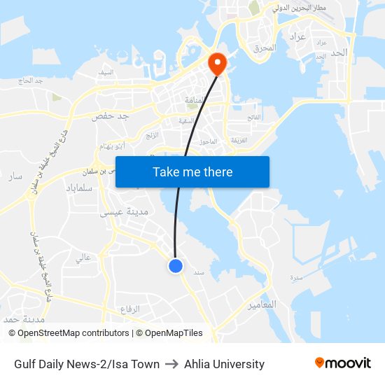 Gulf Daily News-2/Isa Town to Ahlia University map