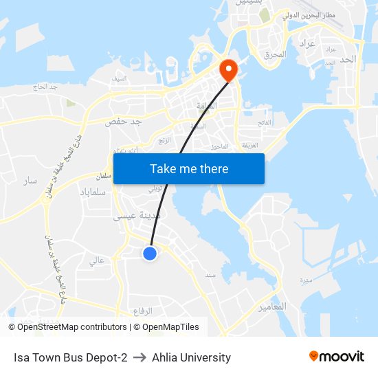 Isa Town Bus Depot-2 to Ahlia University map