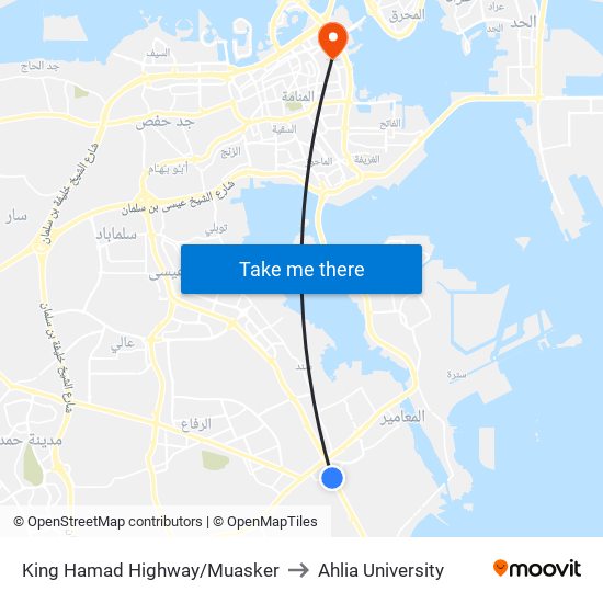 King Hamad Highway/Muasker to Ahlia University map