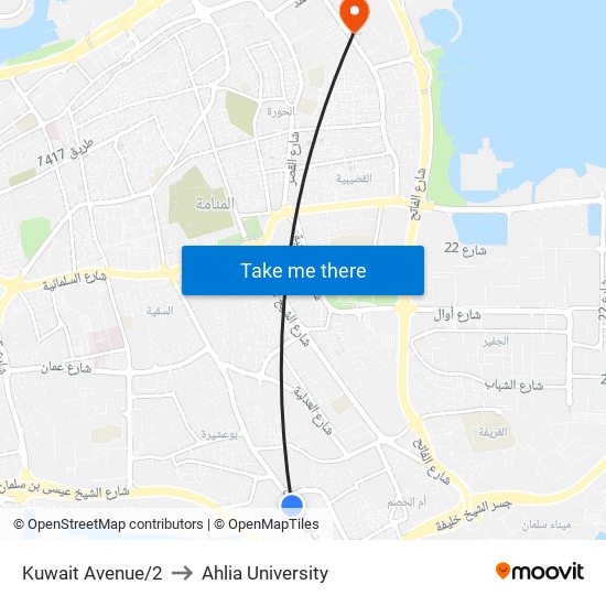 Kuwait Avenue/2 to Ahlia University map