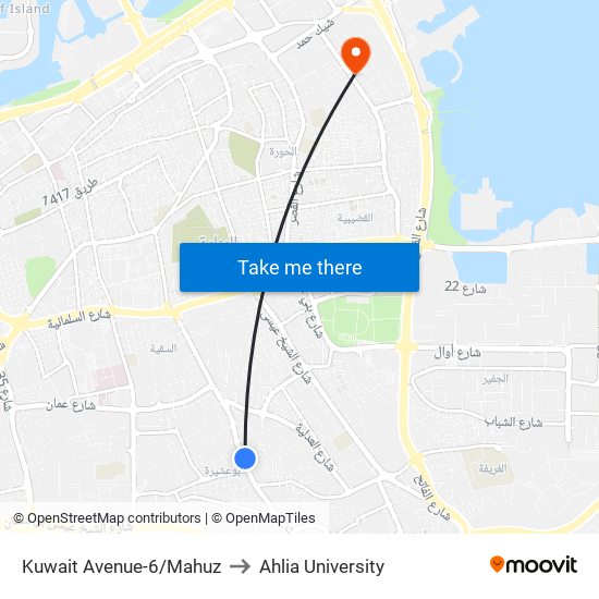 Kuwait Avenue-6/Mahuz to Ahlia University map
