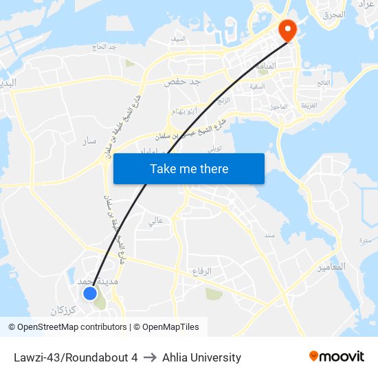 Lawzi-43/Roundabout 4 to Ahlia University map