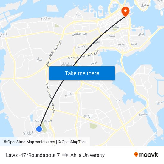 Lawzi-47/Roundabout 7 to Ahlia University map