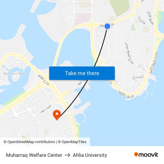Muharraq Welfare Center to Ahlia University map
