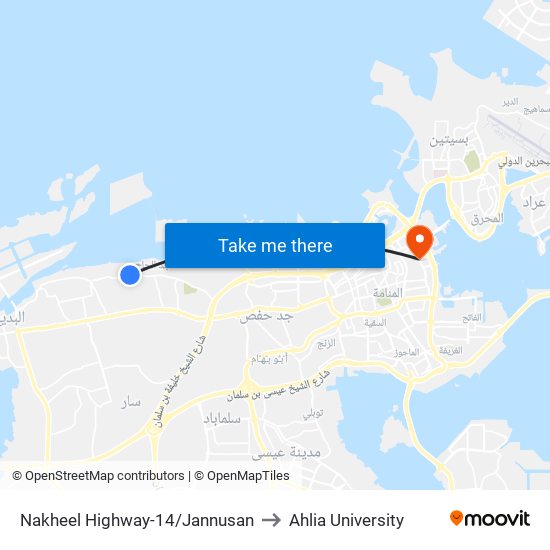 Nakheel Highway-14/Jannusan to Ahlia University map