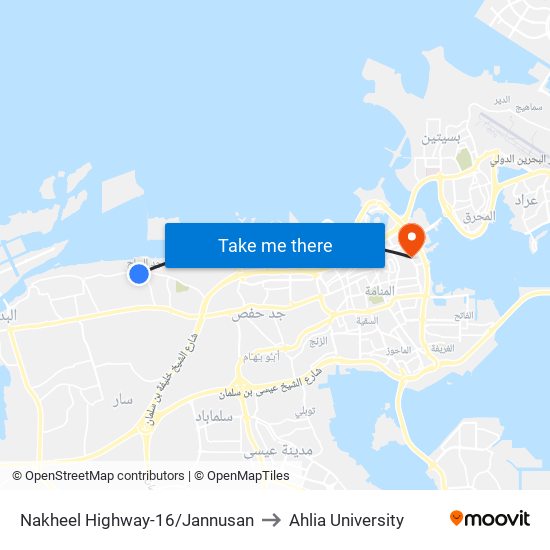 Nakheel Highway-16/Jannusan to Ahlia University map
