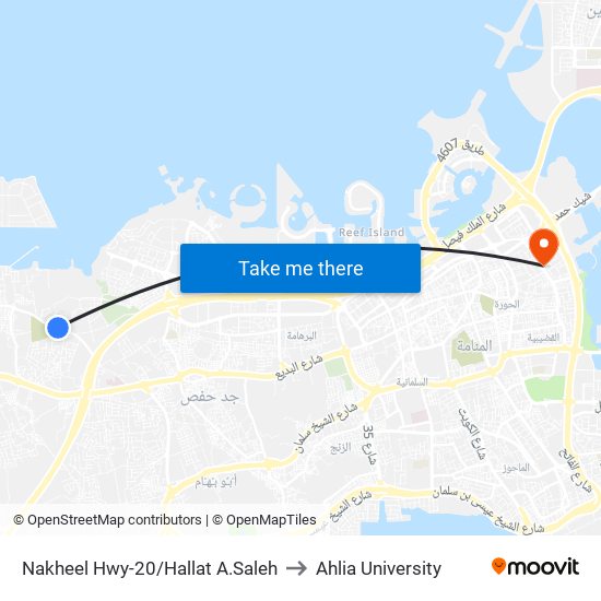 Nakheel Hwy-20/Hallat A.Saleh to Ahlia University map