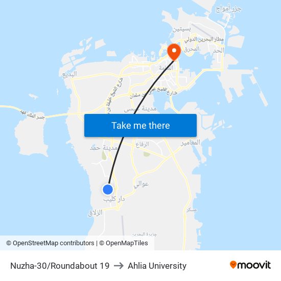 Nuzha-30/Roundabout 19 to Ahlia University map