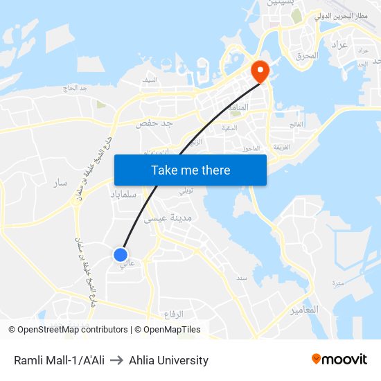 Ramli Mall-1/A'Ali to Ahlia University map