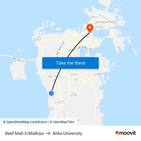 Reef Mall-3/Malkiya to Ahlia University map