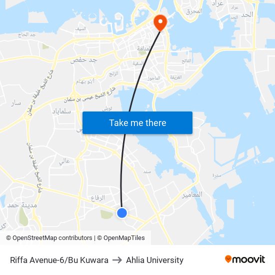 Riffa Avenue-6/Bu Kuwara to Ahlia University map