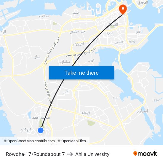 Rowdha-17/Roundabout 7 to Ahlia University map