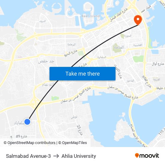 Salmabad Avenue-3 to Ahlia University map