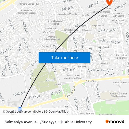 Salmaniya Avenue-1/Suqayya to Ahlia University map