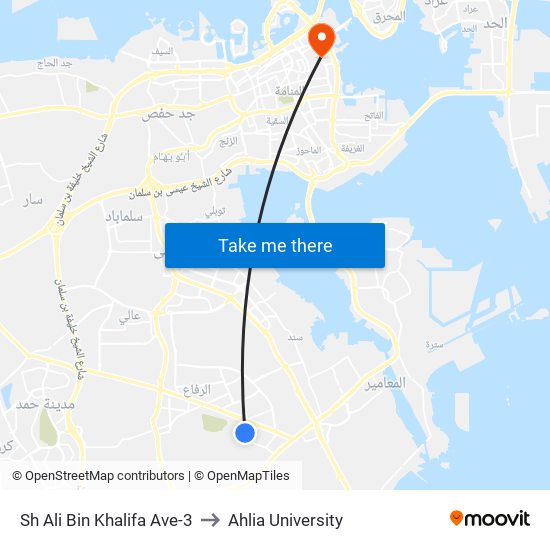 Sh Ali Bin Khalifa Ave-3 to Ahlia University map