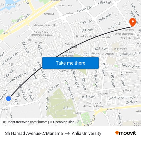 Sh Hamad Avenue-2/Manama to Ahlia University map