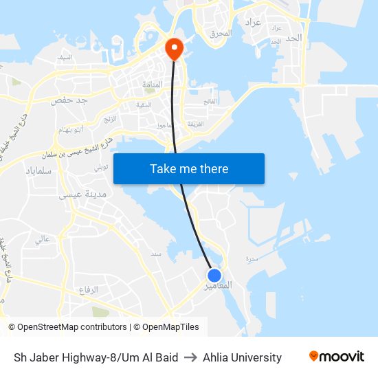Sh Jaber Highway-8/Um Al Baid to Ahlia University map