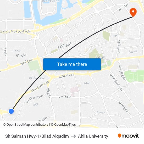 Sh Salman Hwy-1/Bilad Alqadim to Ahlia University map