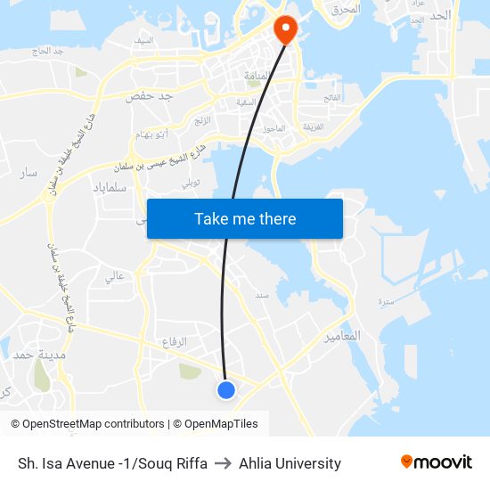 Sh. Isa Avenue -1/Souq Riffa to Ahlia University map