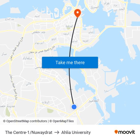 The Centre-1/Nuwaydrat to Ahlia University map