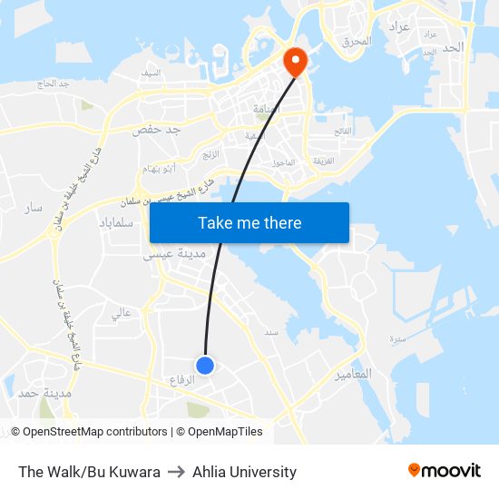 The Walk/Bu Kuwara to Ahlia University map
