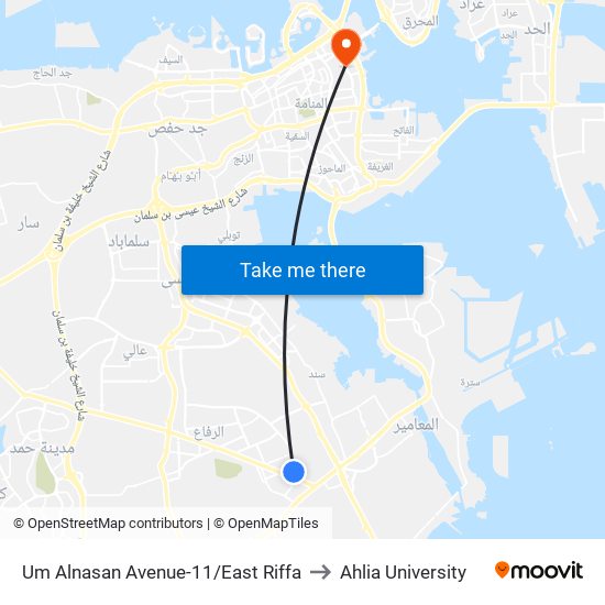 Um Alnasan Avenue-11/East Riffa to Ahlia University map