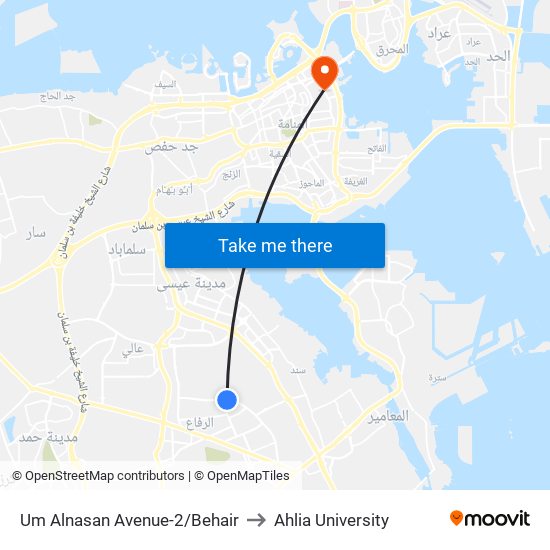 Um Alnasan Avenue-2/Behair to Ahlia University map
