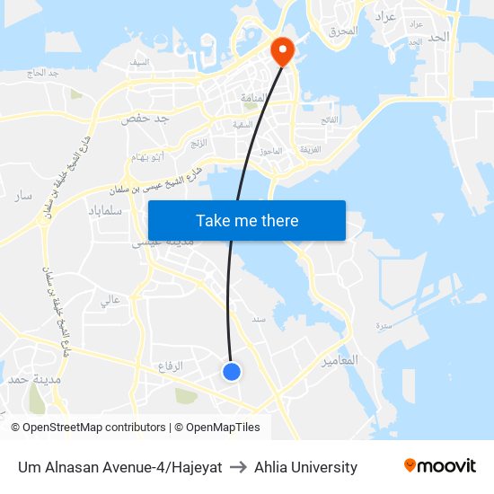 Um Alnasan Avenue-4/Hajeyat to Ahlia University map