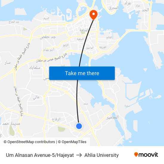 Um Alnasan Avenue-5/Hajeyat to Ahlia University map