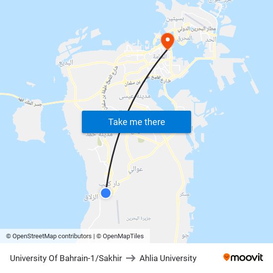 University Of Bahrain-1/Sakhir to Ahlia University map