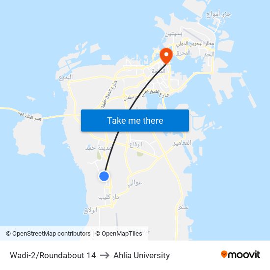 Wadi-2/Roundabout 14 to Ahlia University map