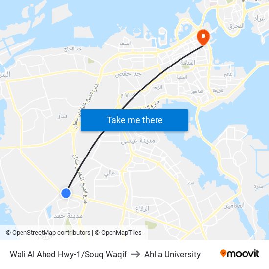 Wali Al Ahed Hwy-1/Souq Waqif to Ahlia University map