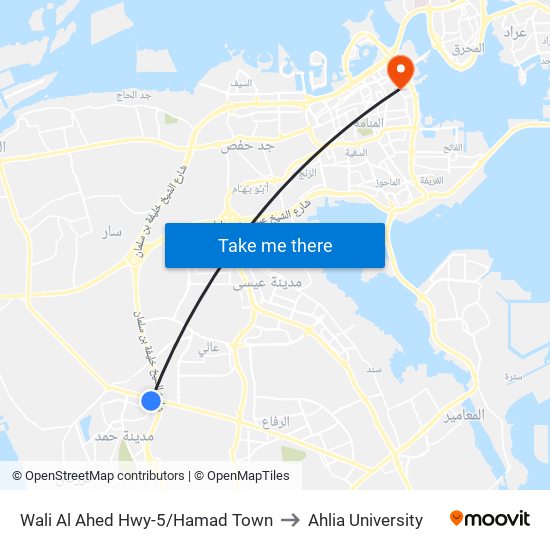 Wali Al Ahed Hwy-5/Hamad Town to Ahlia University map