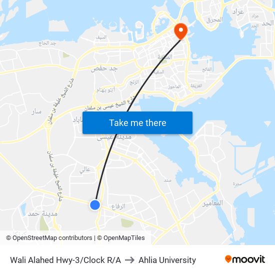 Wali Alahed Hwy-3/Clock R/A to Ahlia University map