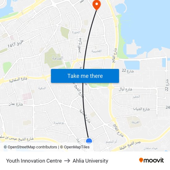 Youth Innovation Centre to Ahlia University map
