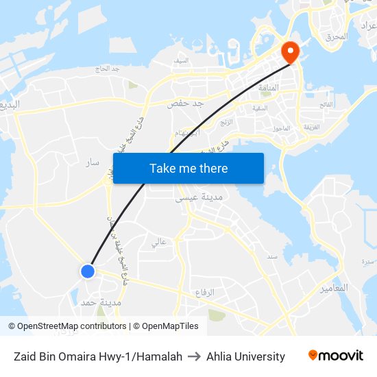 Zaid Bin Omaira Hwy-1/Hamalah to Ahlia University map