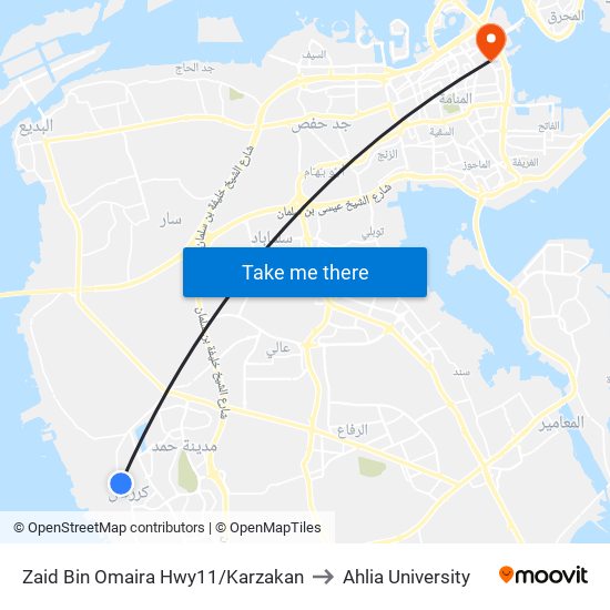 Zaid Bin Omaira Hwy11/Karzakan to Ahlia University map
