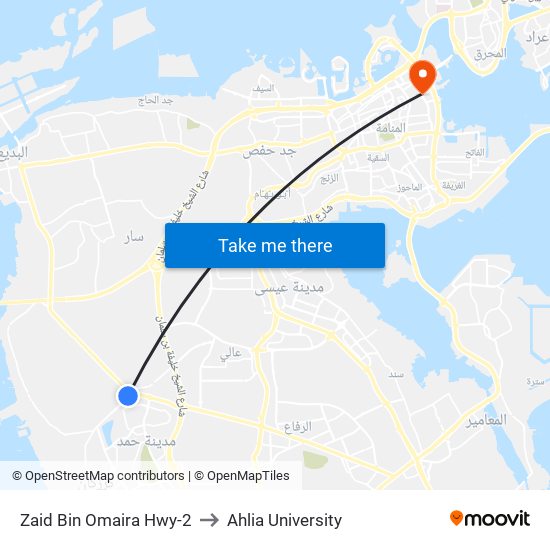 Zaid Bin Omaira Hwy-2 to Ahlia University map
