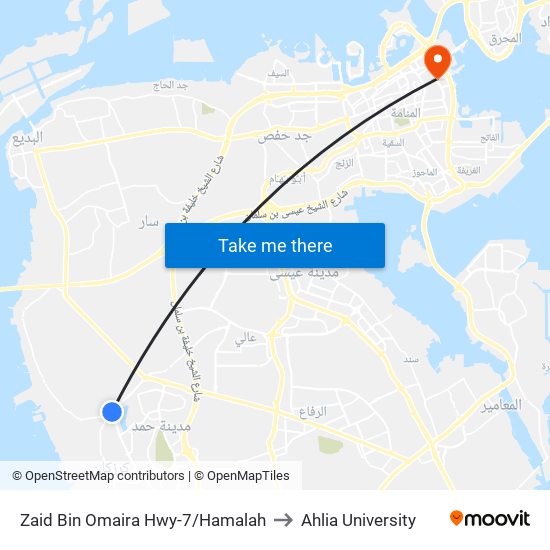 Zaid Bin Omaira Hwy-7/Hamalah to Ahlia University map